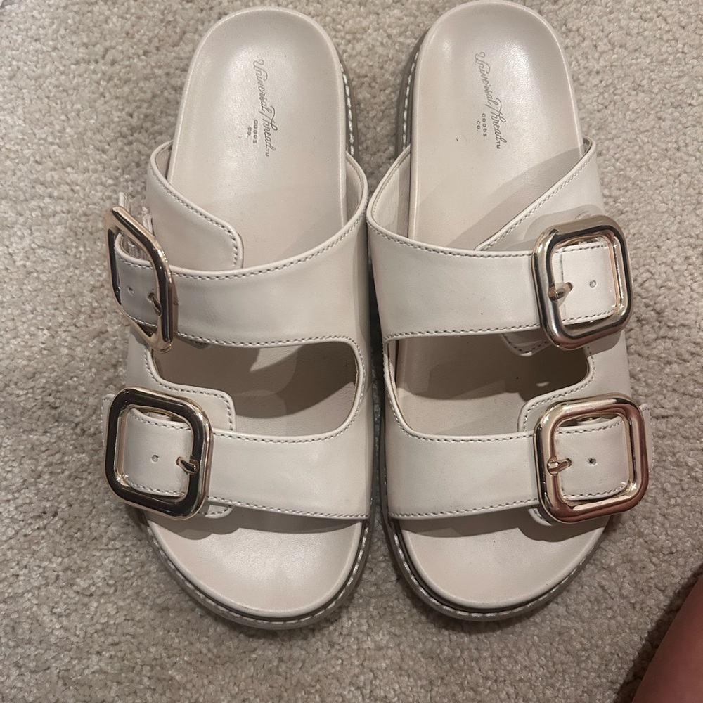 White Leather Slide Sandals